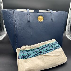 Tory Burch Dark Blue Tote with Gold Logo